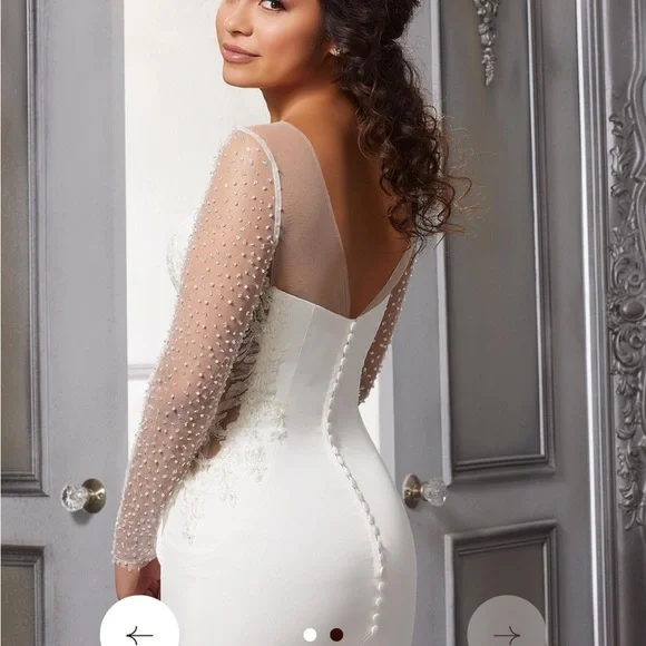 NWT! Morilee Wedding Dress and Pearl/Crystal Beaded Net Sleeves size 18 - Picture 5 of 7